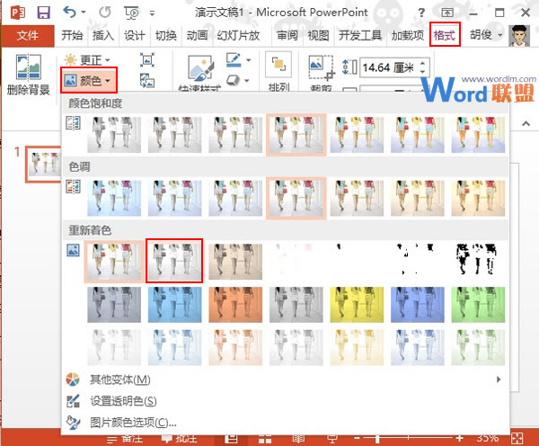 PowerPoint2013图片处理技巧：利用颜色对比来突出显示